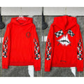 Chrome Hearts Checkerboard Lips Graphic Hoodie (Red)