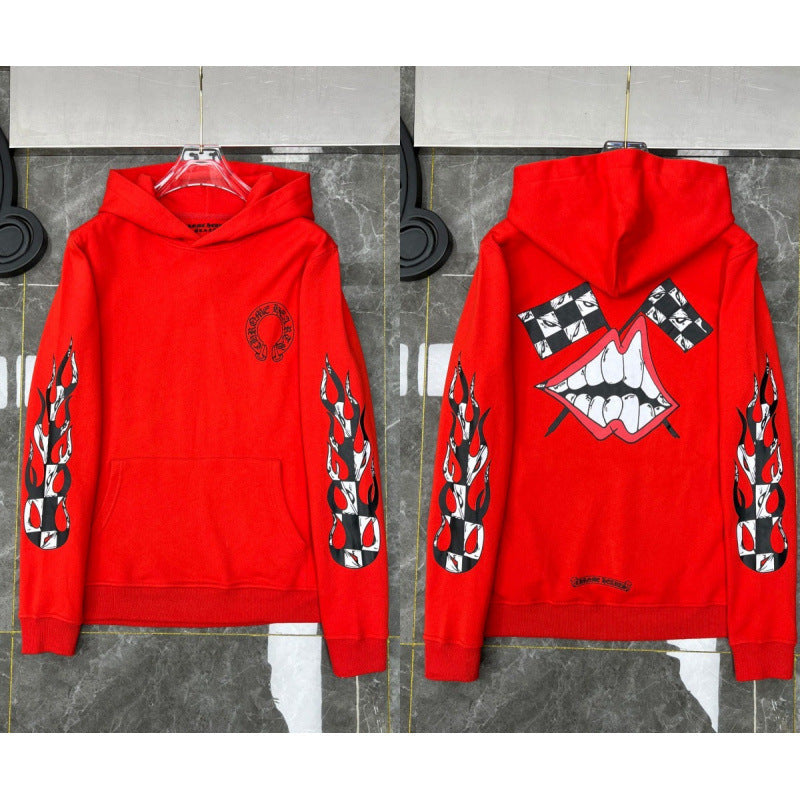 Chrome Hearts Checkerboard Lips Graphic Hoodie (Red)