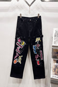 Chrome Hearts Black & Multi-Color Cartoon Patch Denim Jeans