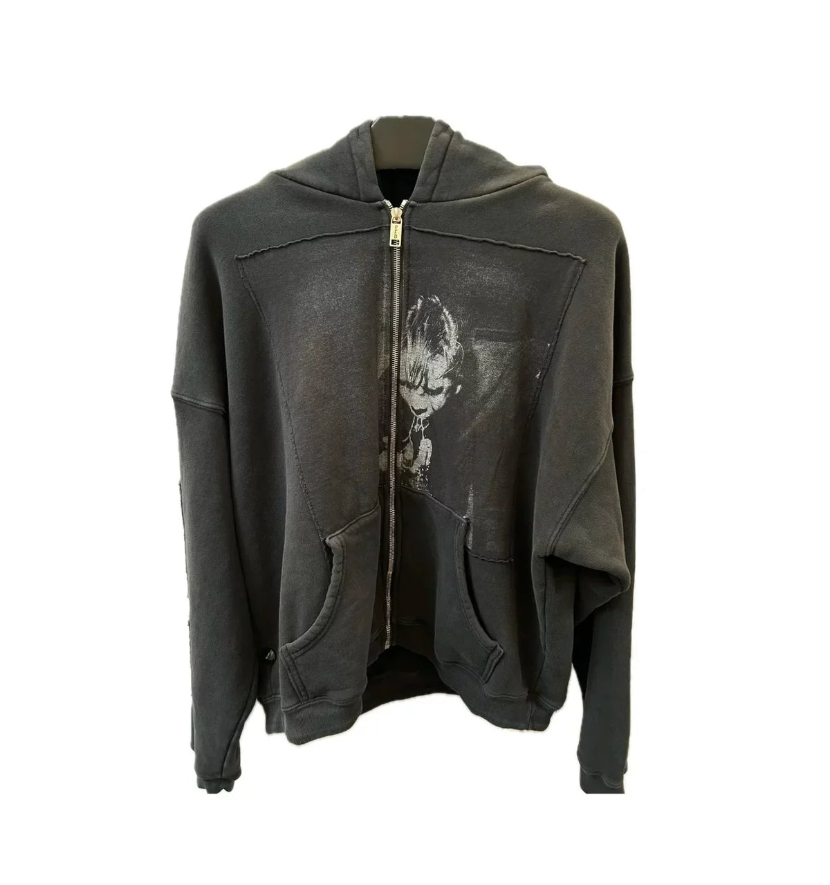 Enfants Riches Déprimés Central Figure Silhouette Zip-Up Hoodie - Washed Black