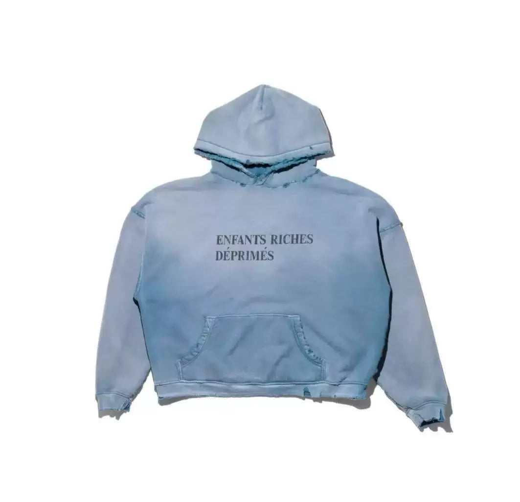 Enfants Riches Déprimés Brand Typography Hoodie - Washed Blue