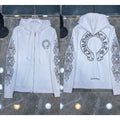 Chrome Hearts Horseshoe & Floral Cross Zip-Up Hoodie (White)
