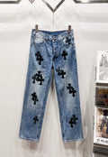 Chrome Hearts Classic Blue & Black Cross Patch Denim Jeans