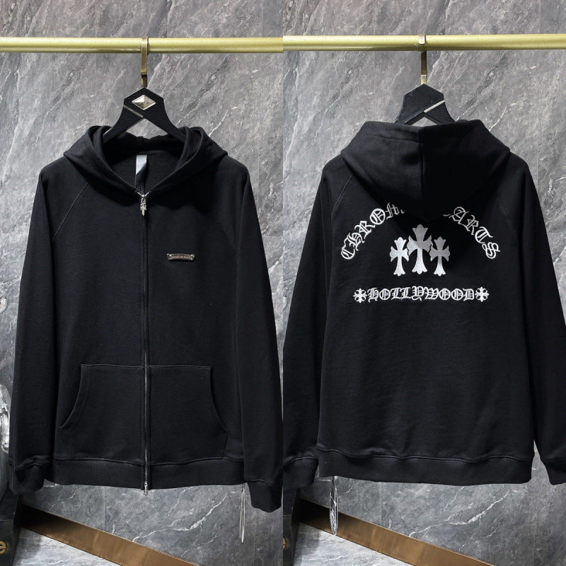 Chrome Hearts "Hollywood" Cross Zip-Up Hoodie (Black)