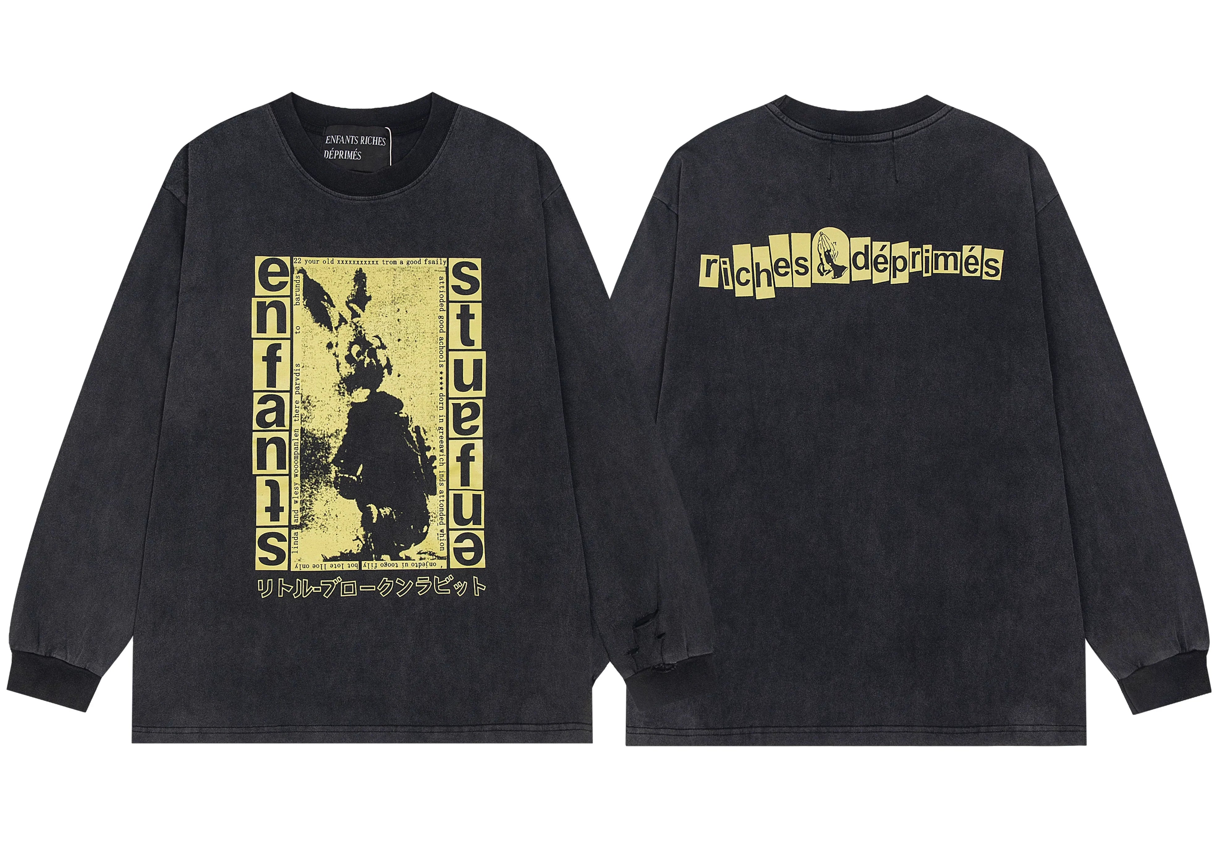 Enfants Riches Déprimés Vintage Rabbit Illustration Long-Sleeve  - Washed Black