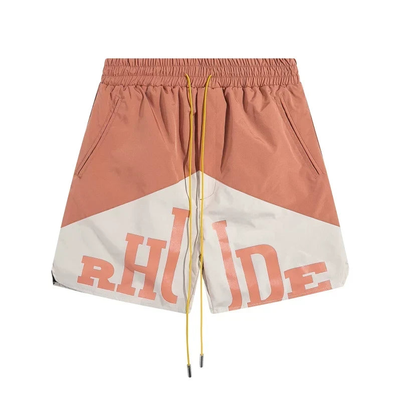 RHUDE Colorblock Athletic Shorts with Split Script Logo - Brown / White