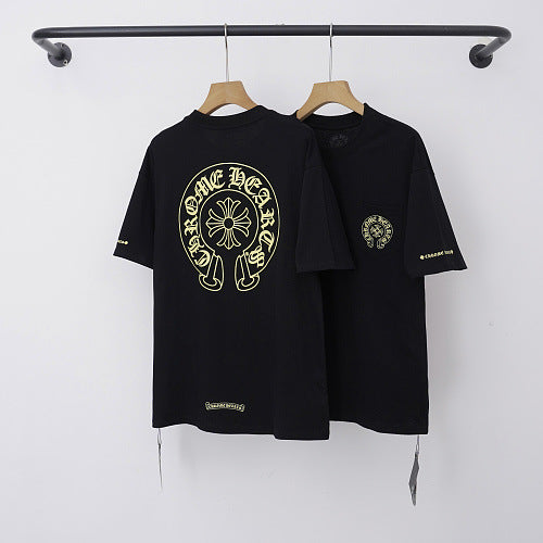 Chrome Hearts Yellow Horseshoe & Cross Short Sleeve T-Shirt (Black)