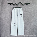 Chrome Hearts Wide-Leg Cross Applique Lounge Pants (Light Grey)