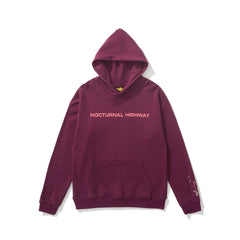 sp5der Nocturnal Highway Text Print Pullover Hoodie Plum Purple
