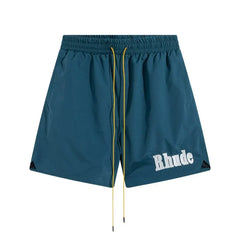 RHUDE Small Script Logo Drawstring Athletic Shorts - Teal Blue
