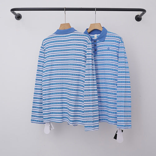 Chrome Hearts Fine Striped Long Sleeve Polo (Blue)
