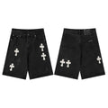 Chrome Hearts Black & White Cross Patch Denim Shorts