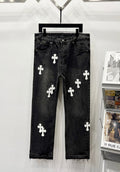 Chrome Hearts Black & White Cross Patch Denim Jeans