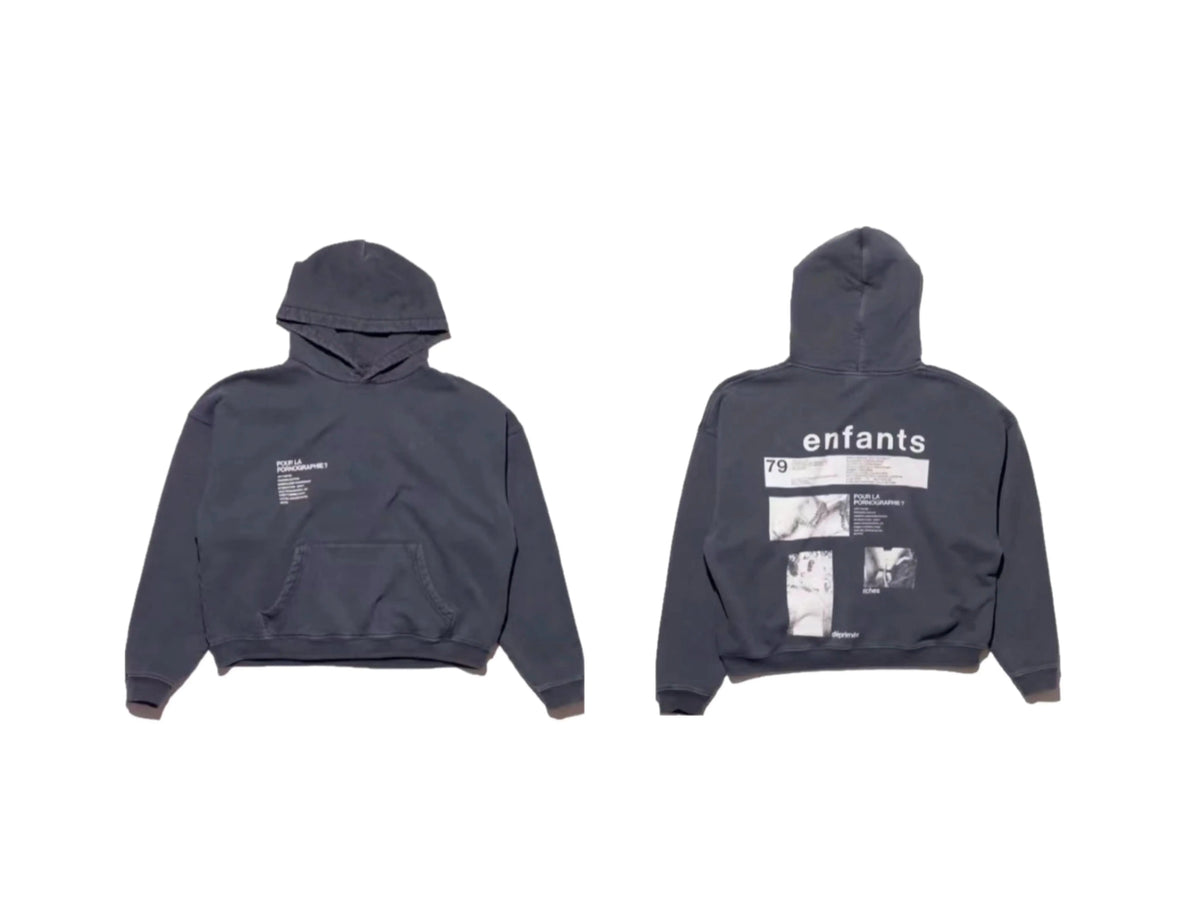 Enfants Riches Déprimés Chest Text & Back Photo Grid Hoodie - Washed Black