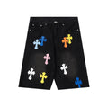 Chrome Hearts Black & Multi-Color Cross Patch Denim Shorts
