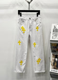 Chrome Hearts White & Yellow Cross Patch Denim Jeans