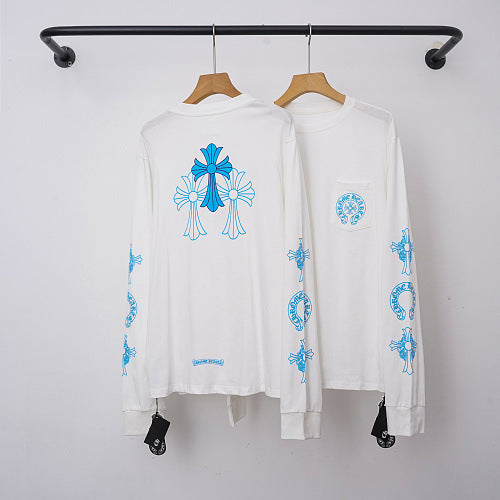 Chrome Hearts Blue Gothic Cross Long Sleeve (White)