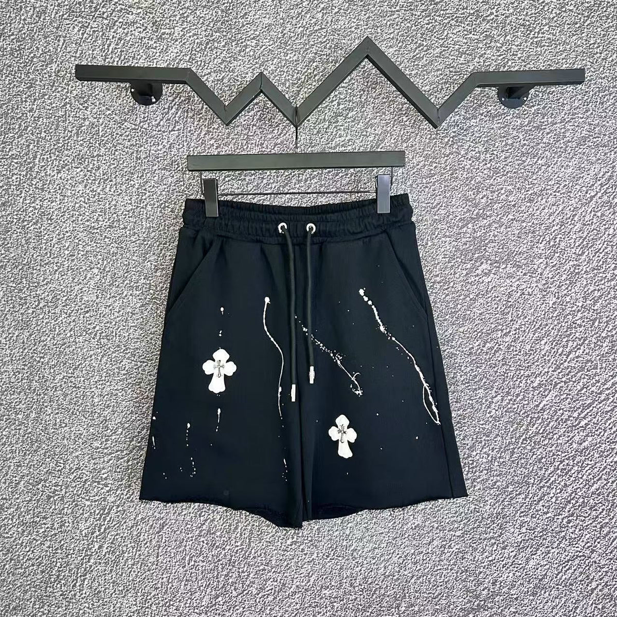 Chrome Hearts Black Paint Splatter & White Cross Sweatshorts