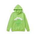 sp5der White Logo Monotone Spiderweb Pullover Hoodie Lime Green