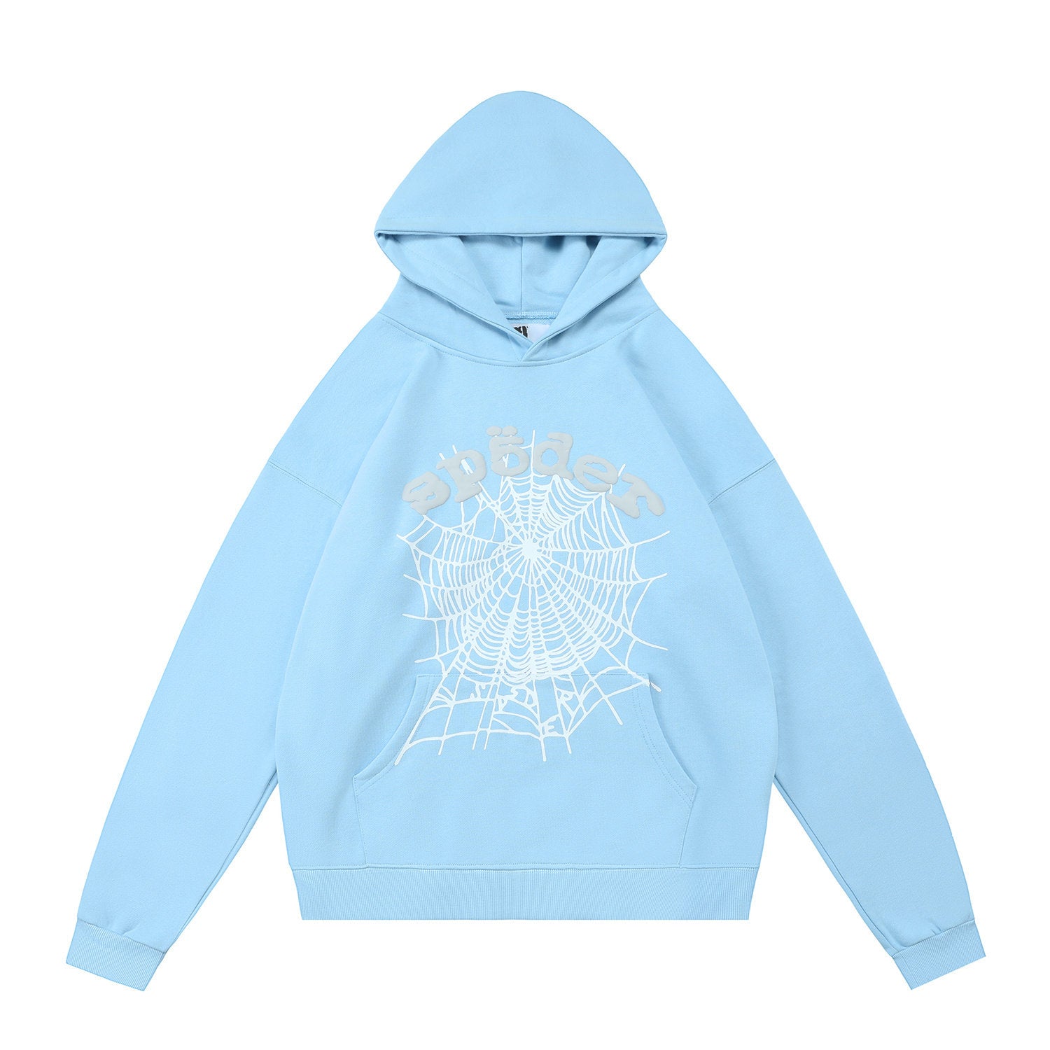 sp5der Grey Logo White Spiderweb Pullover Hoodie Baby Blue