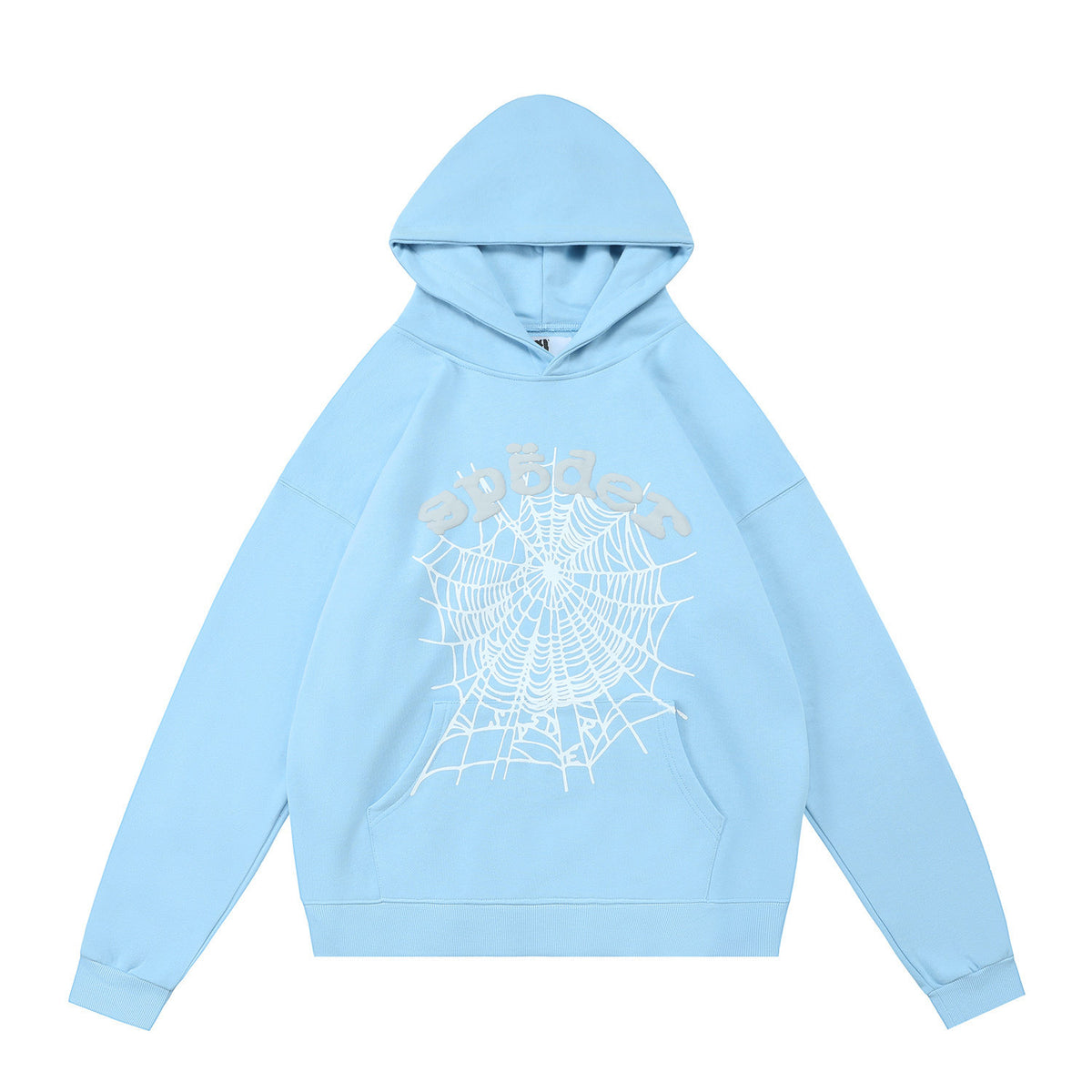 sp5der Grey Logo White Spiderweb Pullover Hoodie Baby Blue