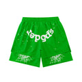 sp5der Rep Gods Star Spiderweb Double‑Layer Athletic Shorts Bright Green