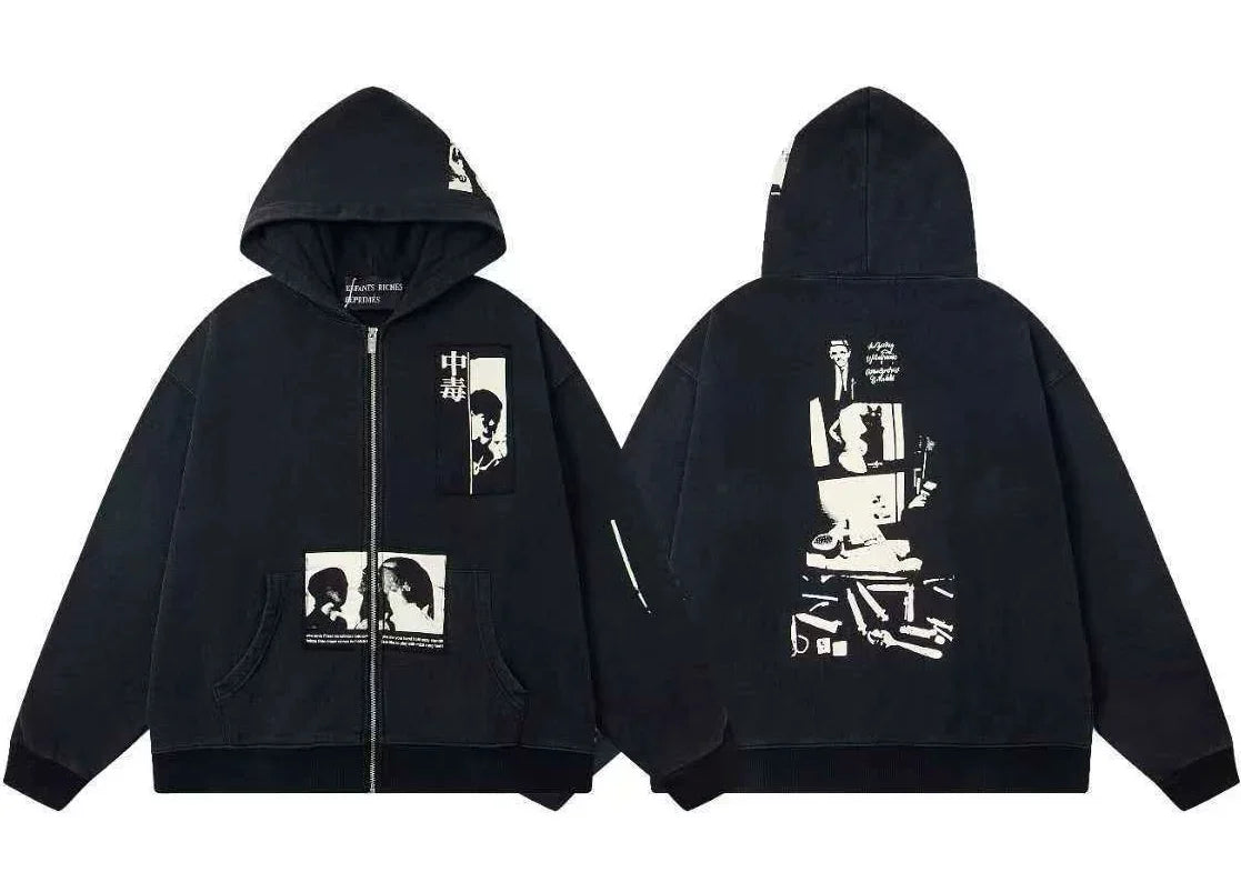 Enfants Riches Déprimés Multi-Art Photo Collage Zip-Up Hoodie - Black