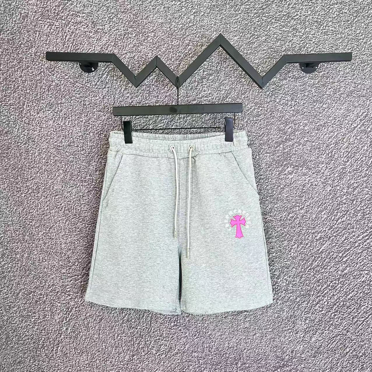 Chrome Hearts Light Gray & Pink Cross Logo Sweatshorts