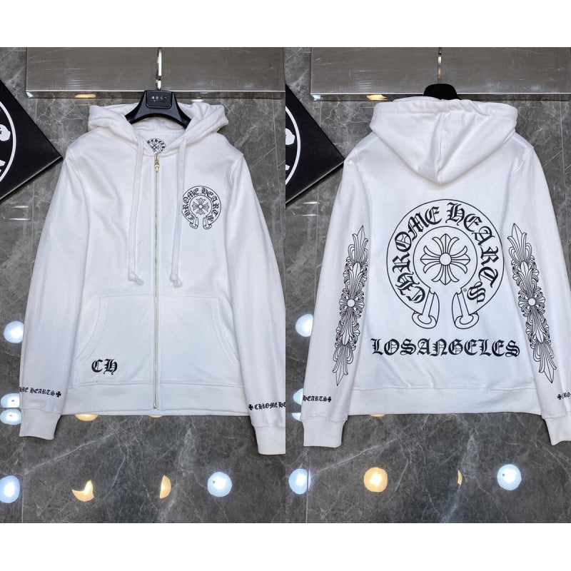 Chrome Hearts Los Angeles Horseshoe Zip-Up Hoodie (White)