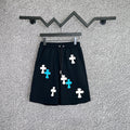 Chrome Hearts Black & White-Blue Cross Patch Sweatshorts