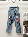 Chrome Hearts Multi-Color & Leopard Cross Patch Denim Jeans