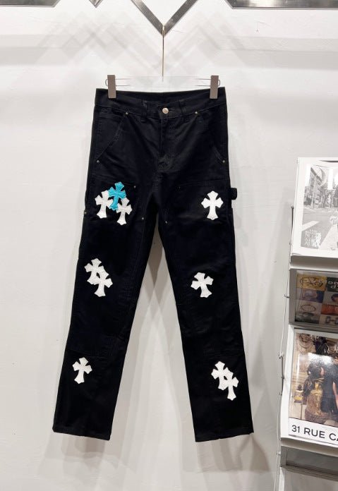 Chrome Hearts Black & Light Blue-White Cross Patch Denim Jeans