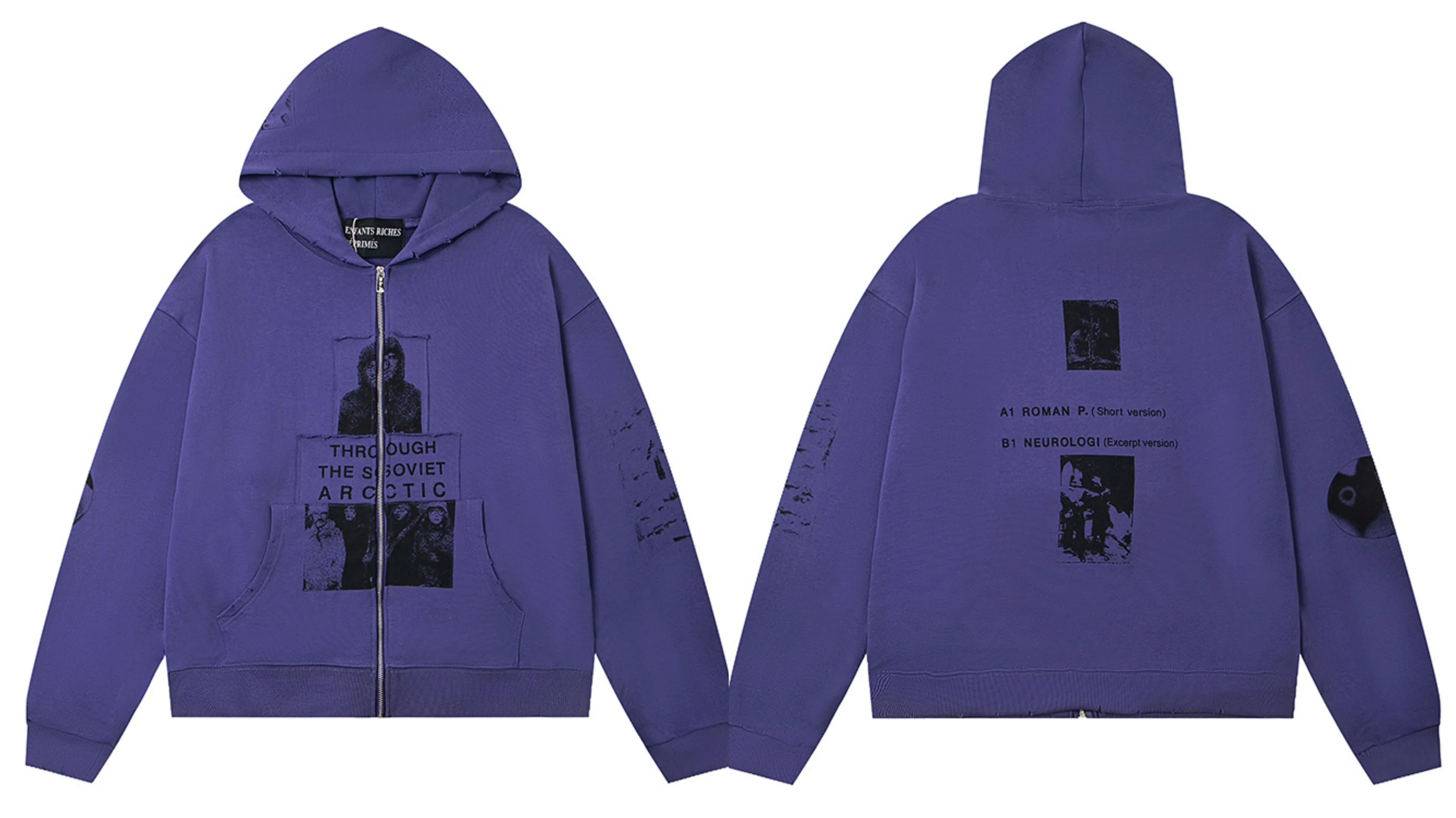 Enfants Riches Déprimés Purple Portrait & Text Zip-Up Hoodie - Purple