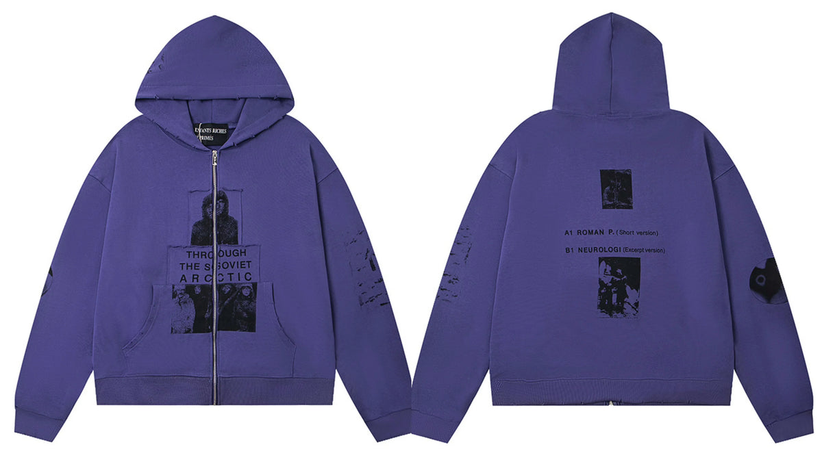 Enfants Riches Déprimés Purple Portrait & Text Zip-Up Hoodie - Purple