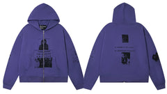 Enfants Riches Déprimés Purple Portrait & Text Zip-Up Hoodie - Purple