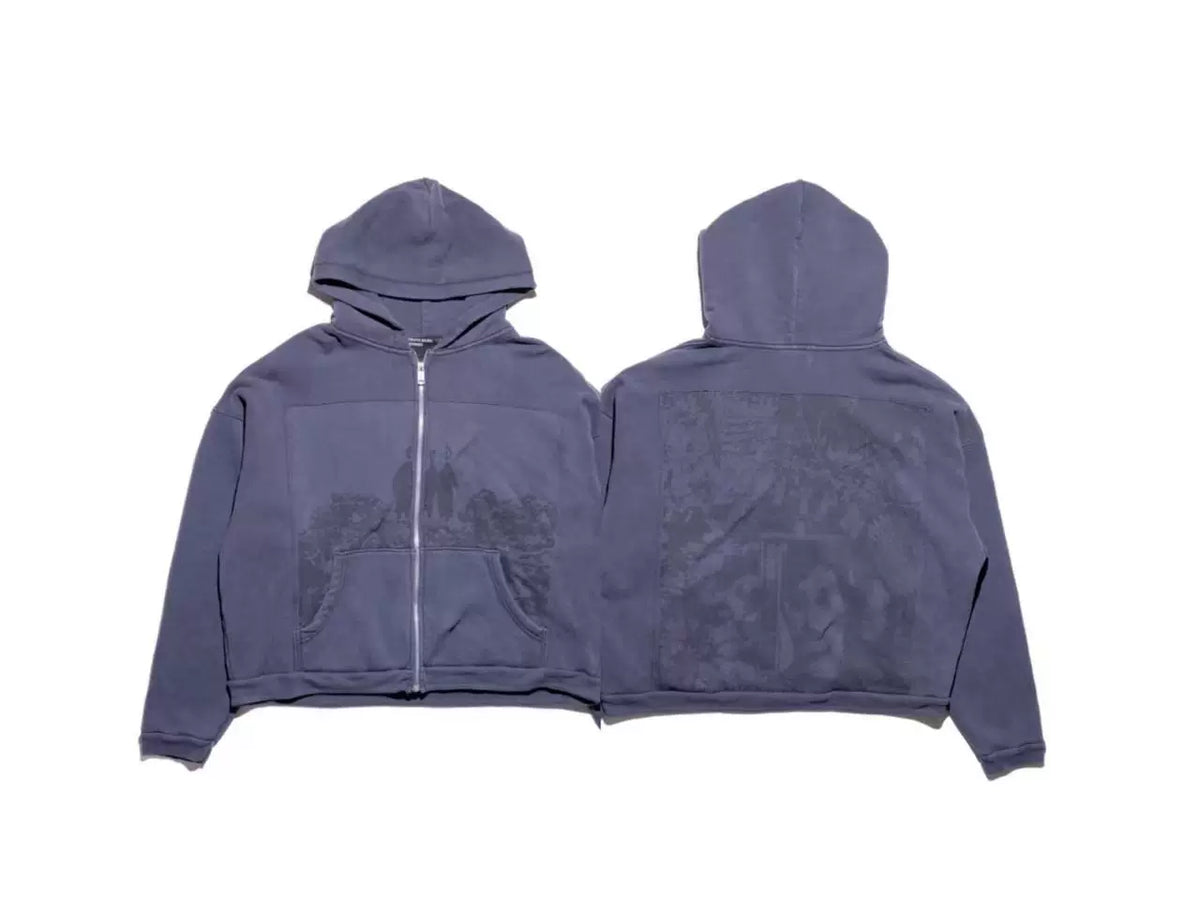 Enfants Riches Déprimés All-Over Monogram/Graphic Zip-Up Hoodie - Washed Dark Grey