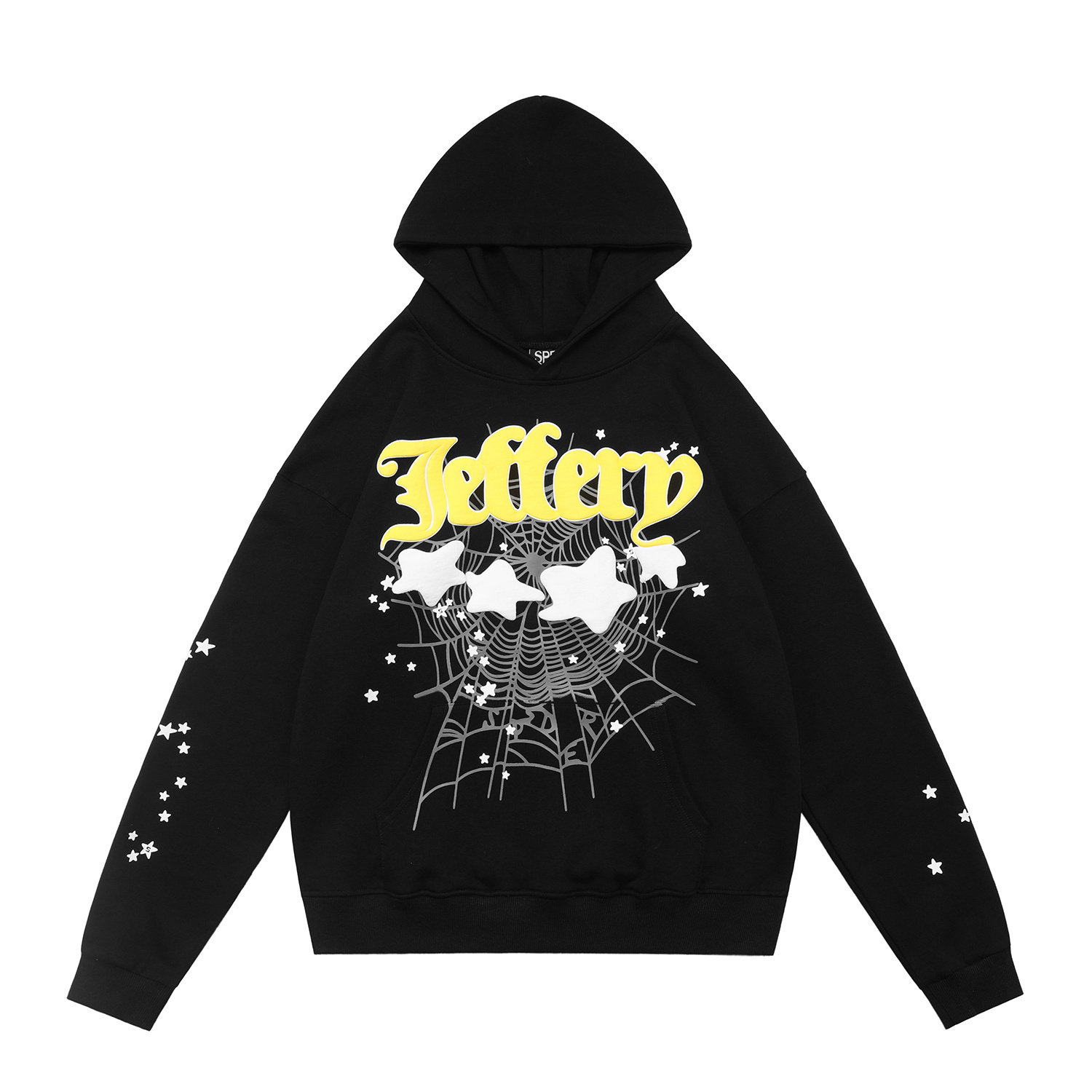 sp5der Jeffery Script Spiderweb Star Print Pullover Hoodie Black