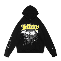 sp5der Jeffery Script Spiderweb Star Print Pullover Hoodie Black