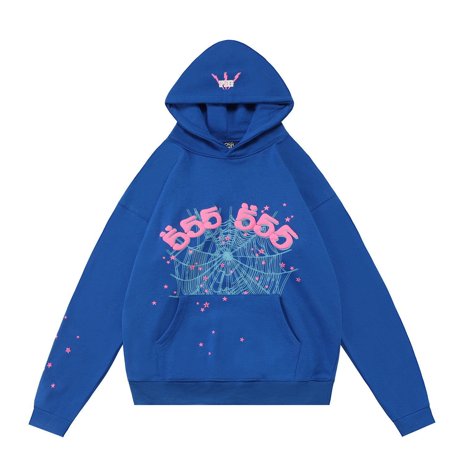 sp5der 555 Spiderweb Hood Graphic Star Pullover Hoodie Cobalt Blue